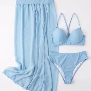 Three Piece Light Blue Bikini Set